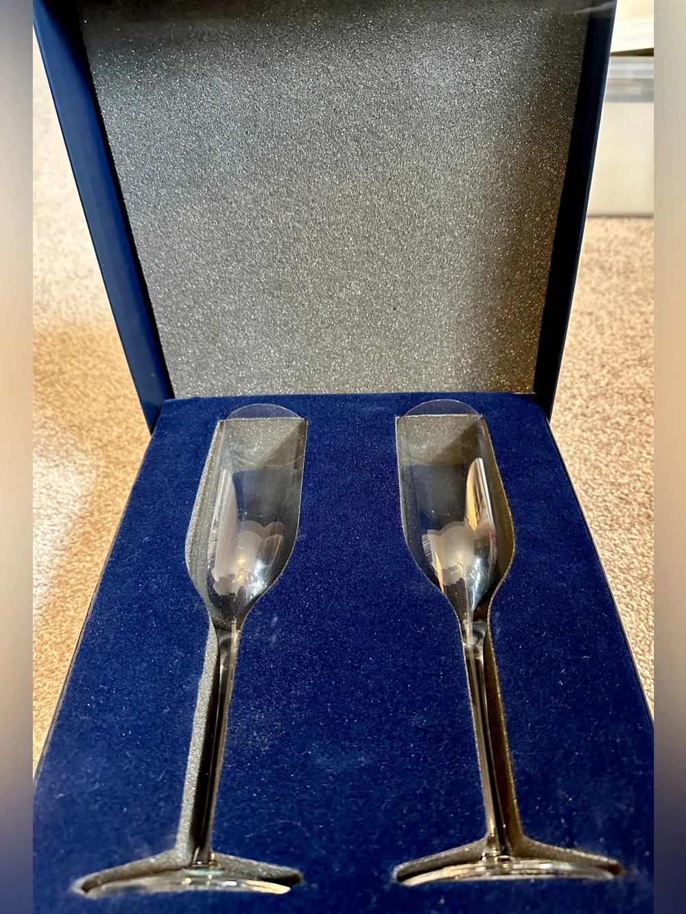 Tiffany & Co Crystal Champagne Flutes Set 2 Sweden Stemware Mint Condition & Box
